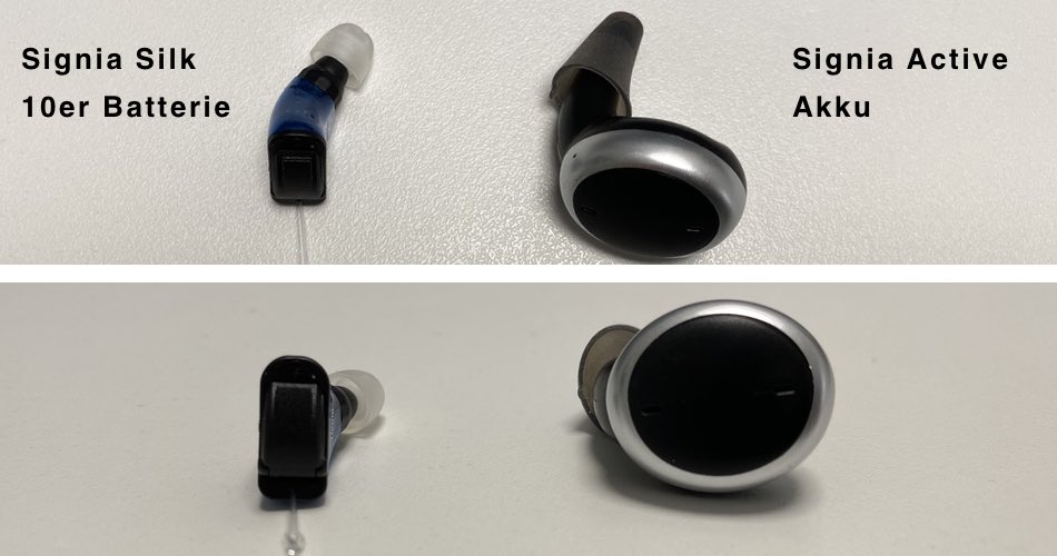 Im Ohr Hörgeräte mit Akku im Vergleich zu Im Ohr Hörgeräten mit Batterie