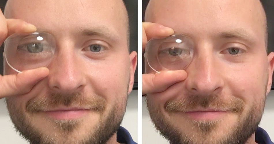 Das Bild zeigt Lentikulargläser auf der rechten Seite im Vergleich zu einem normalen Brillenglas